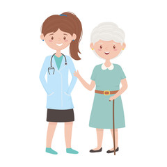 Isolated doctor with old woman vector design