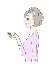 笑顔で手を差し出す女性の横顔