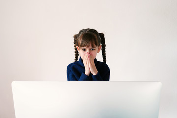 Surprised girl in front of the computer