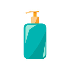 Blue bottle of soap with pump. Personal care concept, illustration in flat style