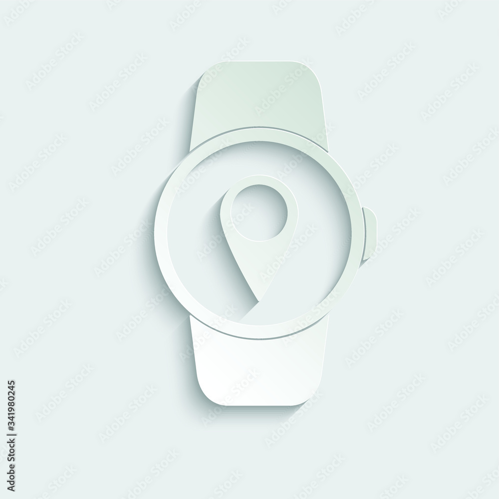 Poster paper smart watch icon with map point sign black vector icon