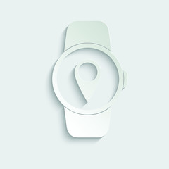 Paper smart watch icon with  map point sign black vector icon 