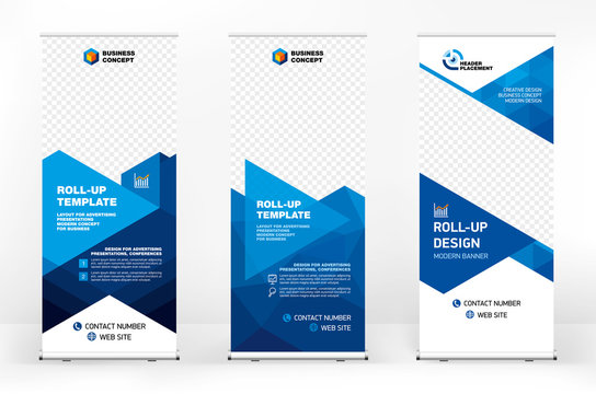 Set of different design options for advertising banners roll-up, modern design for presentations, covers, exhibitions, portable banner for street advertising, banner for conferences and seminars