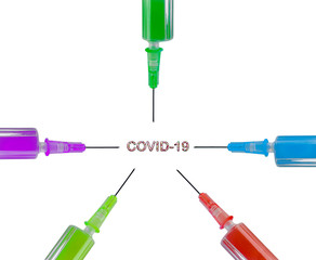 Five syringes pointing to the Covid-19