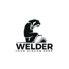 Welding logo industrial  logo company logo design sitting position, WELDER LOGO SIMPLE AND CLEAN LOGO 