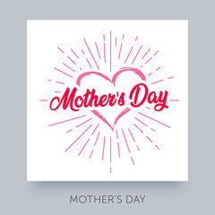 Happy Mother`s Day elegant hand lettering card. Calligraphy vector text inscription with heart for your design, banner, graphics, flyer, invitation etc. Best mom ever greeting. Family holiday.