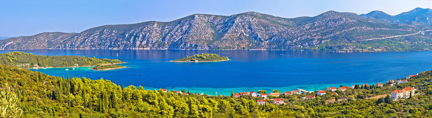 Island of Korcula and Peljesac peninsula channel panoramic view