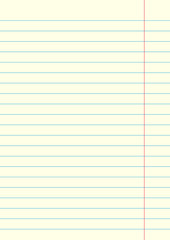 Notebook sheet in a line with red margins. Paper background Stock - Vector illustration.