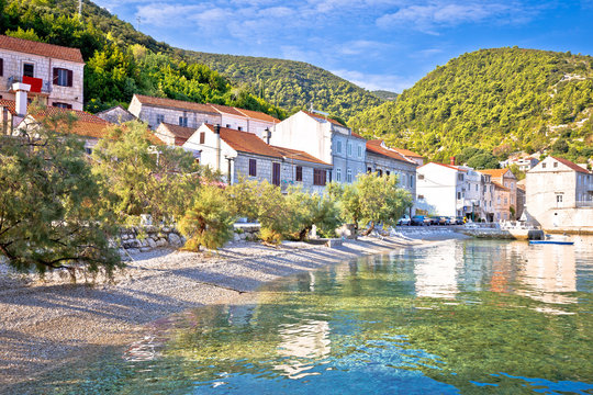 Idyllic coastal village of Racisce on Korcula island waterfront view
