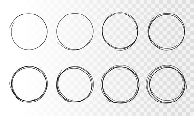 Hand drawn circle line. Doodle circular design elements. Art round scribble.