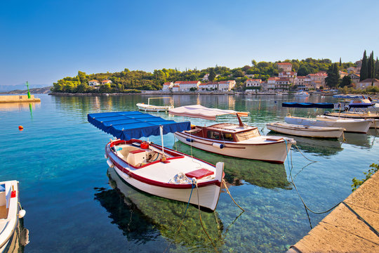 Korcula Idyllic coastal village of Racisce on Korcula island waterfront view