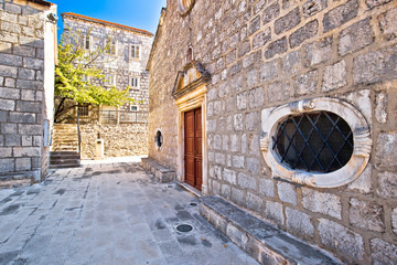 Korcula island. Idyllic stone village of Pupnat on Korcula island church view
