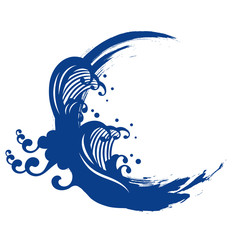 海の高波と波しぶきの和風フレーム3