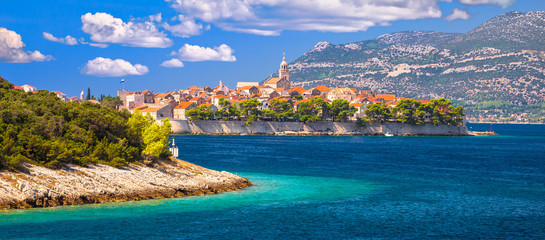 Historic town of Korcula archipelago panoramic view