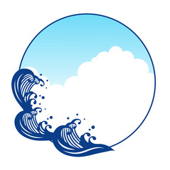 海の高波と波しぶきの和風フレーム2