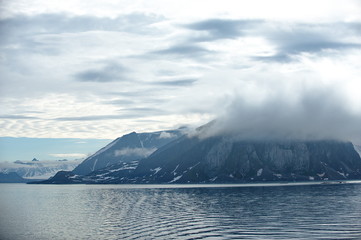 Mountain landscape of the Svalbard archipelago.