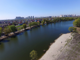 Aerial view of the saburb landscape (drone image). Near Kiev