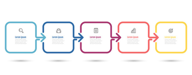 Vector infographic thin line arrow design label with icons. Business concept with 5 options or steps.