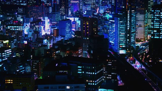 東京夜景　タイムラプス　大都会の街並みクローズアップ