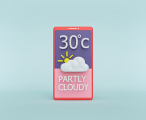 weather forecast widget, mobile application concept. minimal design. 3d rendering