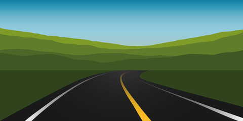 asphalt road in green mountains summer landscape vector illustration EPS10