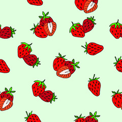 seamless pattern of strawberry on a color background, illustration, vector, drawing, graphics, handheld design element for printing, scrapbooking, cards