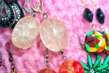 earrings made by transparent stone