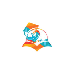 Study abroad vector logo design. Graduation cap, globe and book icon.