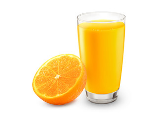 Fresh orange juice with fruits, isolated on white