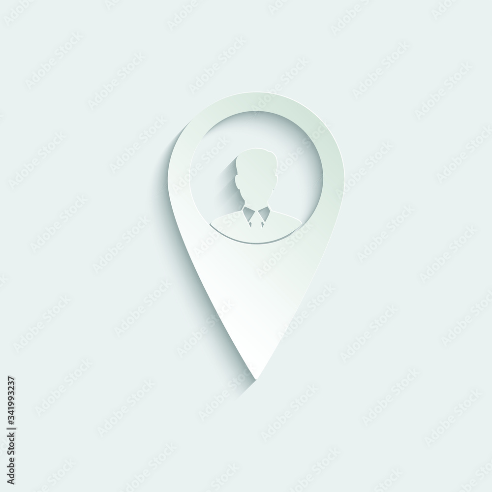 Poster paper man vector icon; black map pointer with businessman icon
