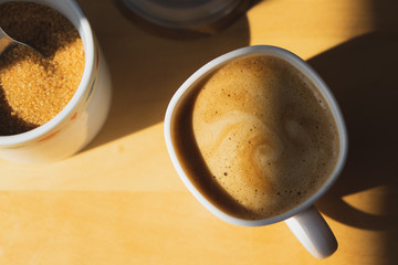 Coffee over wood desk