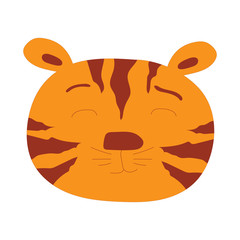 Cute and tender tiger vector illustration isolated on white background. Kawaii, doodle style sticker, icon, emoji.Hand drawn cute print for posters, cards, t-shirts, newborn, children's illustration.