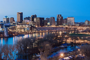 Saint paul skyline and riverfront at night