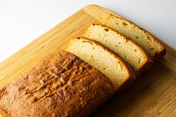 Pound cake on a wooden cutting board