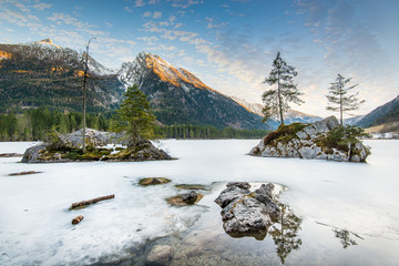 Frozen Hintersee, Bavaria, Bayern, Germany, Deutschland, Europe