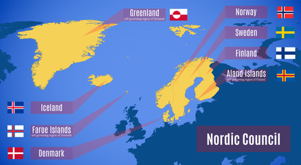 Vector map of the Nordic Council © chocolatefather