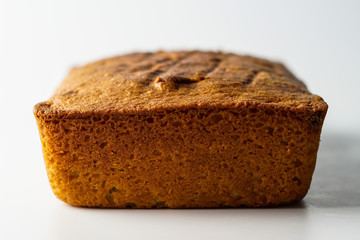 Pound cake on a white surface