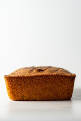 Pound cake on a white surface