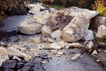 Large boulders have collapsed on the street.