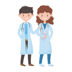 Obraz premium Woman and man doctor with document vector design