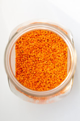 orange lentils in a lot