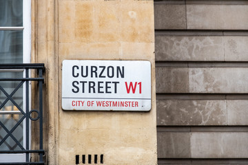 Naklejka premium London- Curzon Street street sign, a famous street in Mayfair area of London's west end