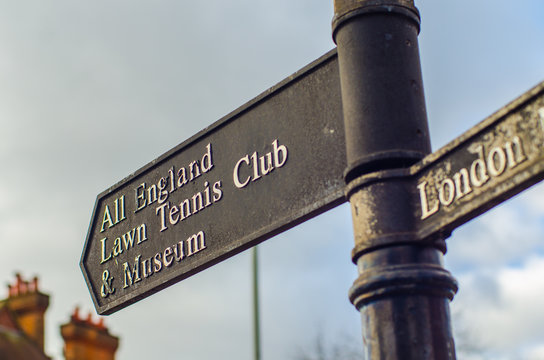 Signpost for Wimbledon's All England Lawn Tennis Club and Museum, the home of tennis 
