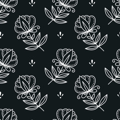 Flower hand drawn seamless pattern. Ideal for textile, backdrop, wrapping paper. Pattern design.