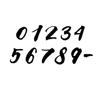 Handwritten vector set of numbers 0, 1, 2, 3, 4, 5, 6, 7, 8, 9. Calligraphic brush modern lettering. Isolated on white background.