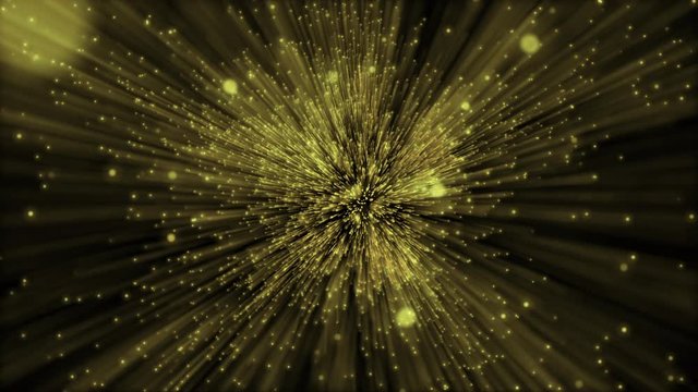 Gold Particles Rotating And Fly Towards Camera In Seamless Loop