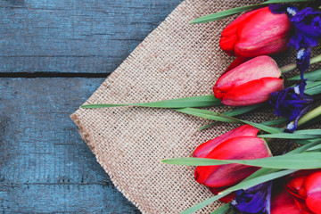 Bouquet tulip on a wooden table