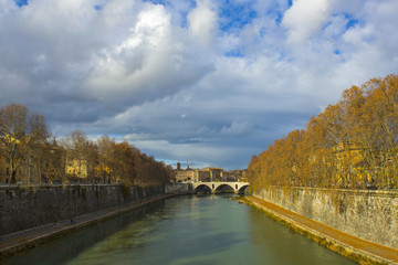 Fototapeta na wymiar Angels bridge, Ponte Sant Angelo, Rome citycape scenic view on Tiber river.