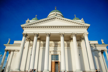 Fototapeta na wymiar Helsinki Cathedral cloudy blue sky. Building Architecture Elements