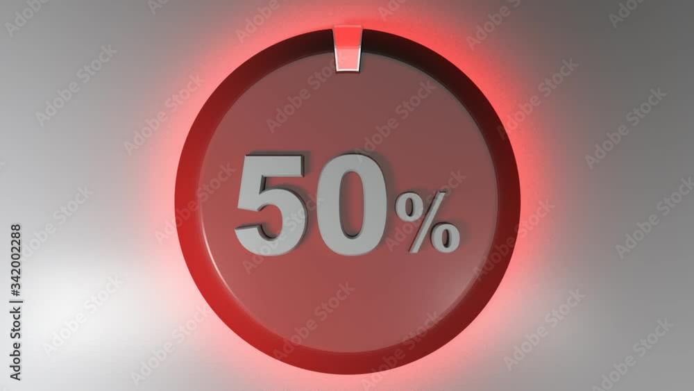 Poster a red circle sign with the write 50% and a rotating cursor - 3d rendering video clip